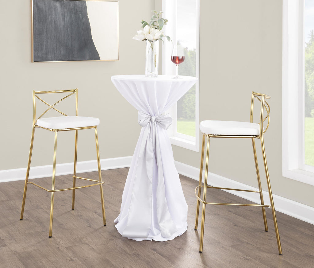 Modern Charlotte 30" Fixed-Height Barstool - Set of 2 - Gold Metal, White PU