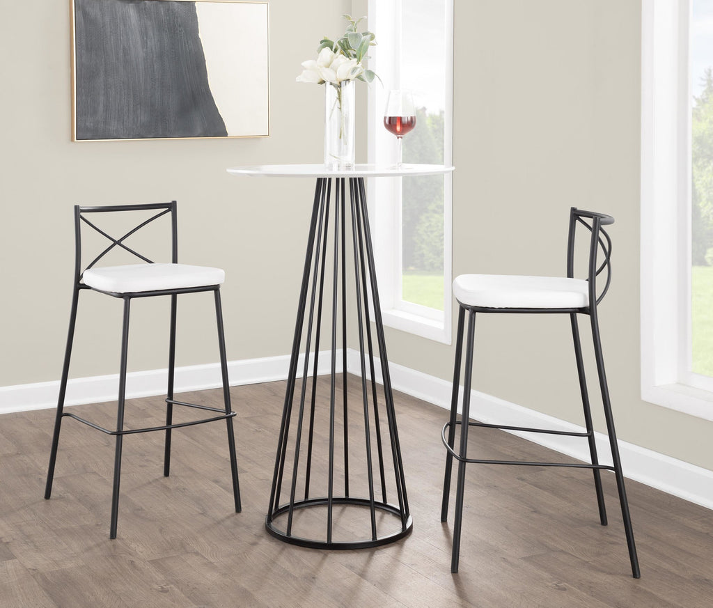 Modern Charlotte 30" Fixed-Height Barstool - Set of 2 - Black Metal, White PU