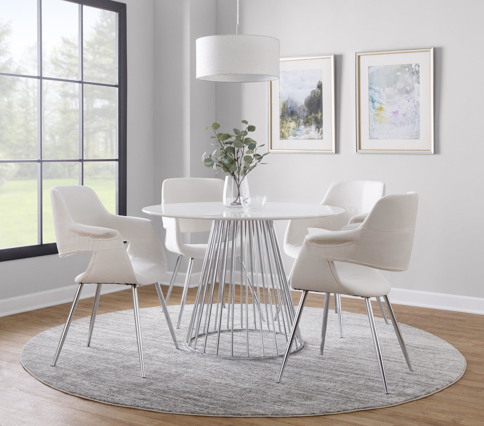 Vintage Flair Chair - Set of 2 - Chrome Metal, Cream Velvet