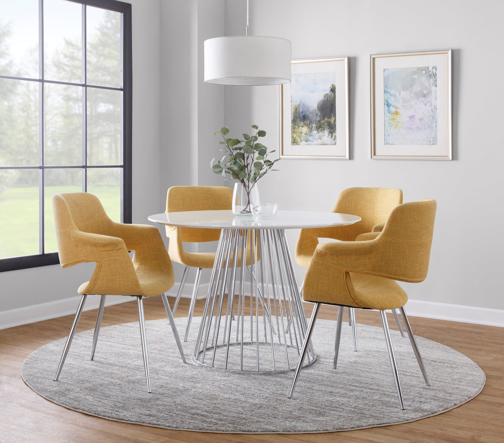 Vintage Flair Chair - Set of 2 - Chrome Metal, Yellow Fabric