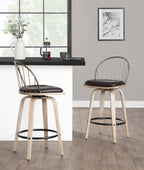 Riley 26" Fixed-Height Counter Stool - Set of 2 - Whitewashed Wood, Black Metal, Antique Copper Metal, Brown PU