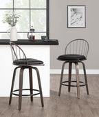 Riley 26" Fixed-Height Counter Stool - Set of 2 - Walnut Glazed Wood, Bronze Metal, Dark Walnut Wood, Brown PU, Black Metal