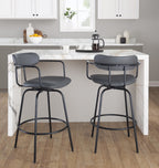 Demi 26" Fixed-Height Counter Stool - Set of 2 - Black Metal , Grey PU