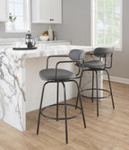 Demi 26" Fixed-Height Counter Stool - Set of 2 - Black Metal , Grey PU