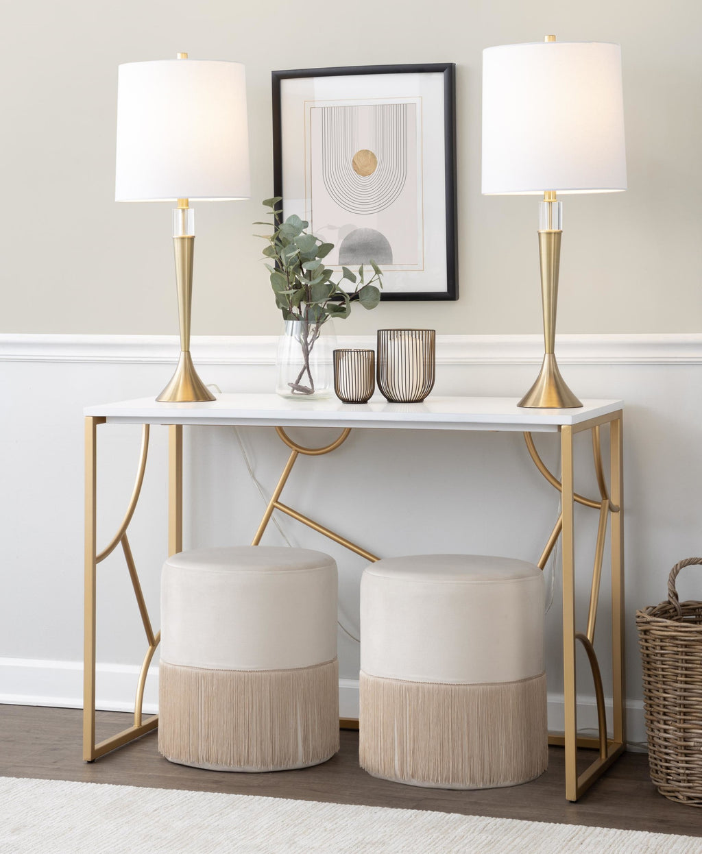 Constellation Desk - Gold Metal, White MDF