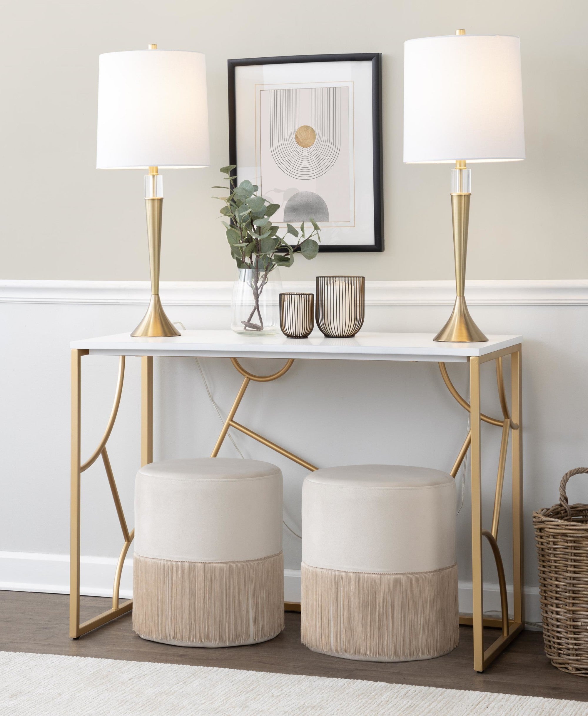 Constellation Desk - Gold Metal, White MDF
