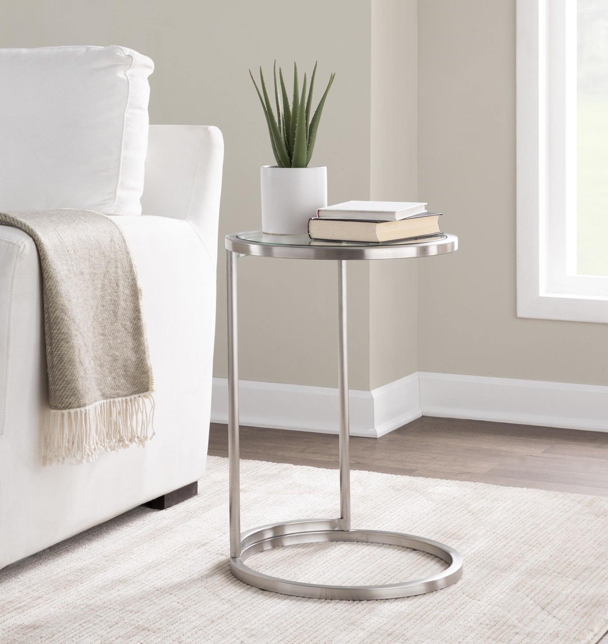 Round Zenn End Table - Stainless Steel, Clear Glass