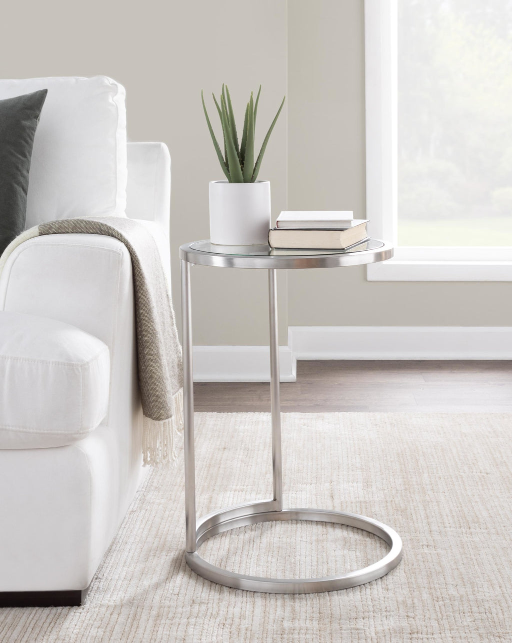 Round Zenn End Table - Stainless Steel, Clear Glass