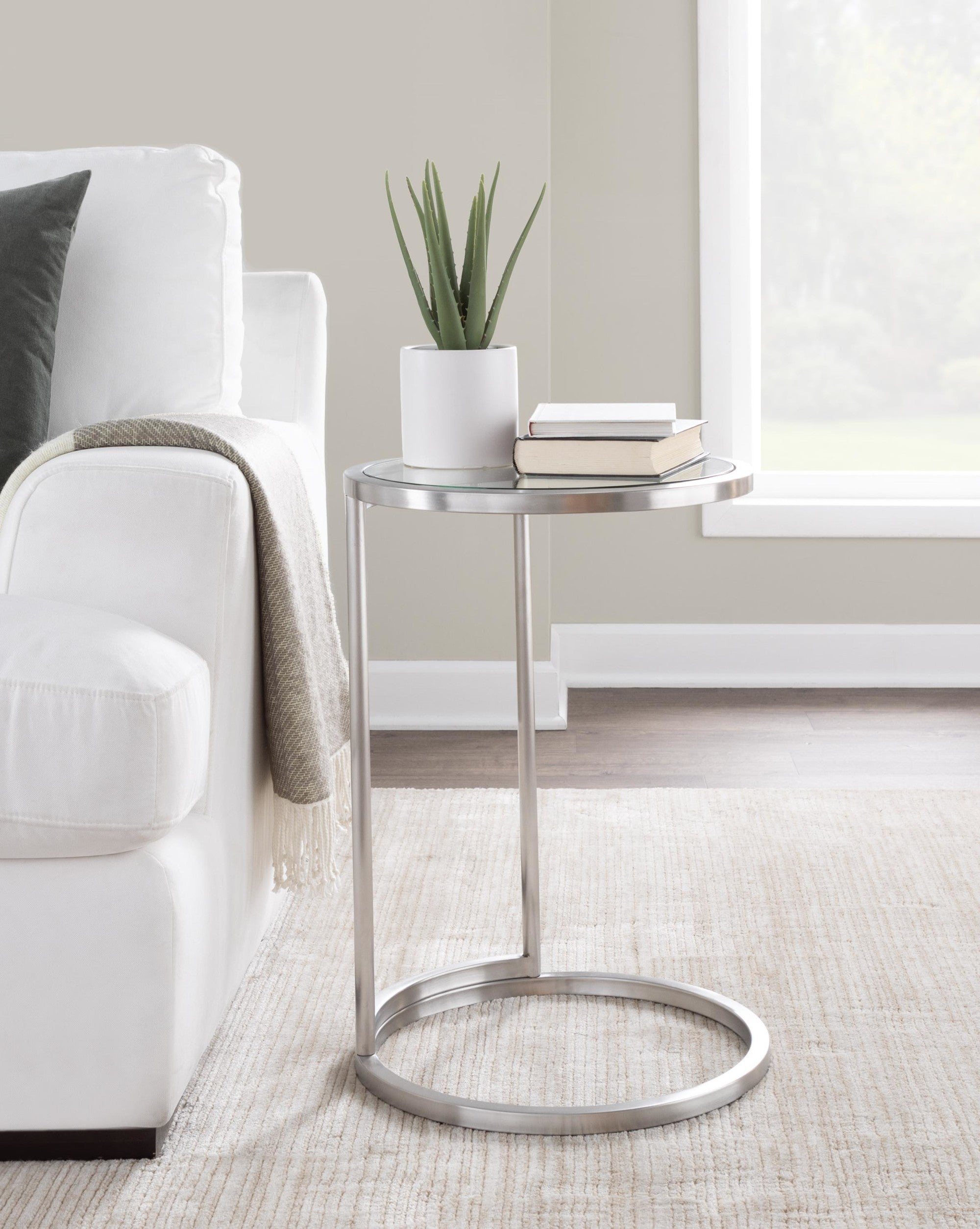 Round Zenn End Table - Stainless Steel, Clear Glass