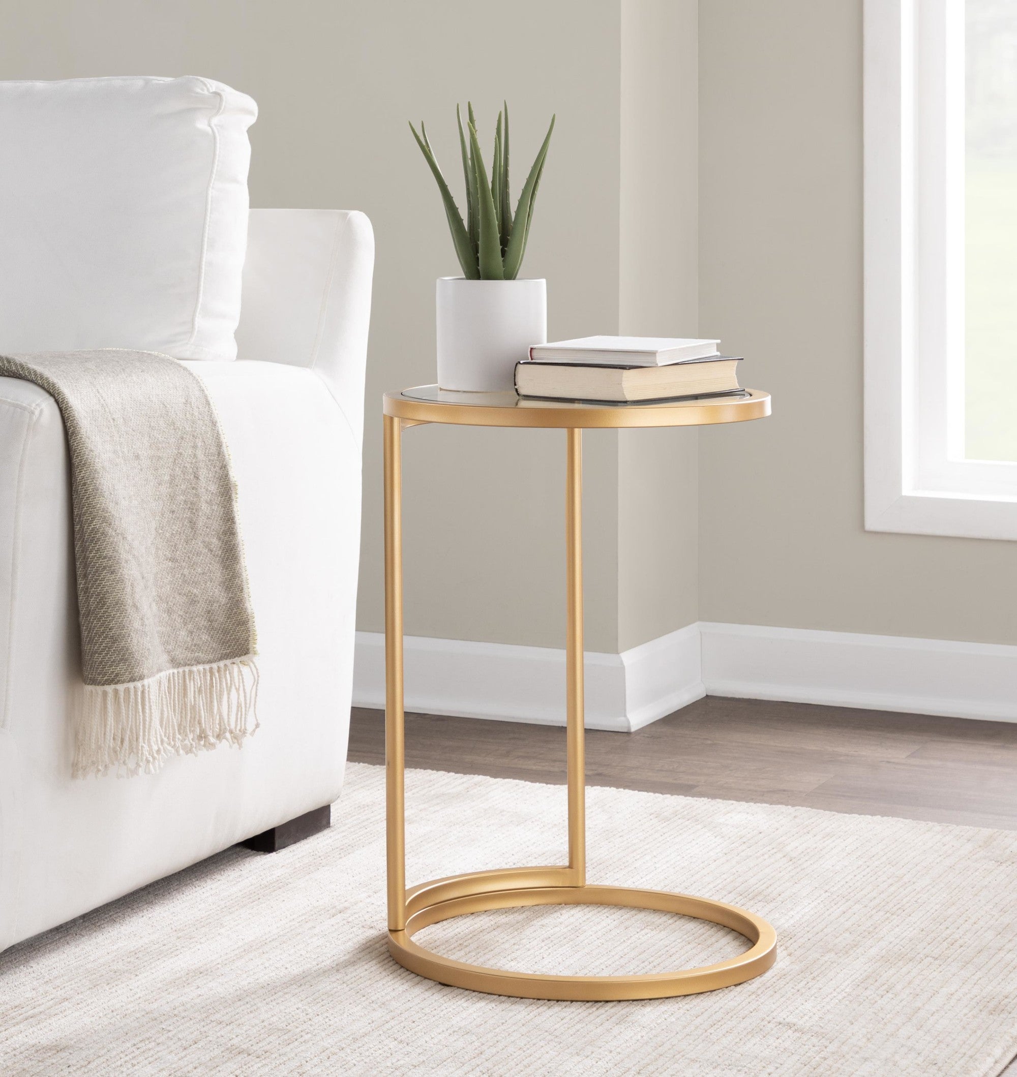 Round Zenn End Table - Gold Metal, Clear Glass