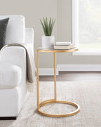 Round Zenn End Table - Gold Metal, Clear Glass