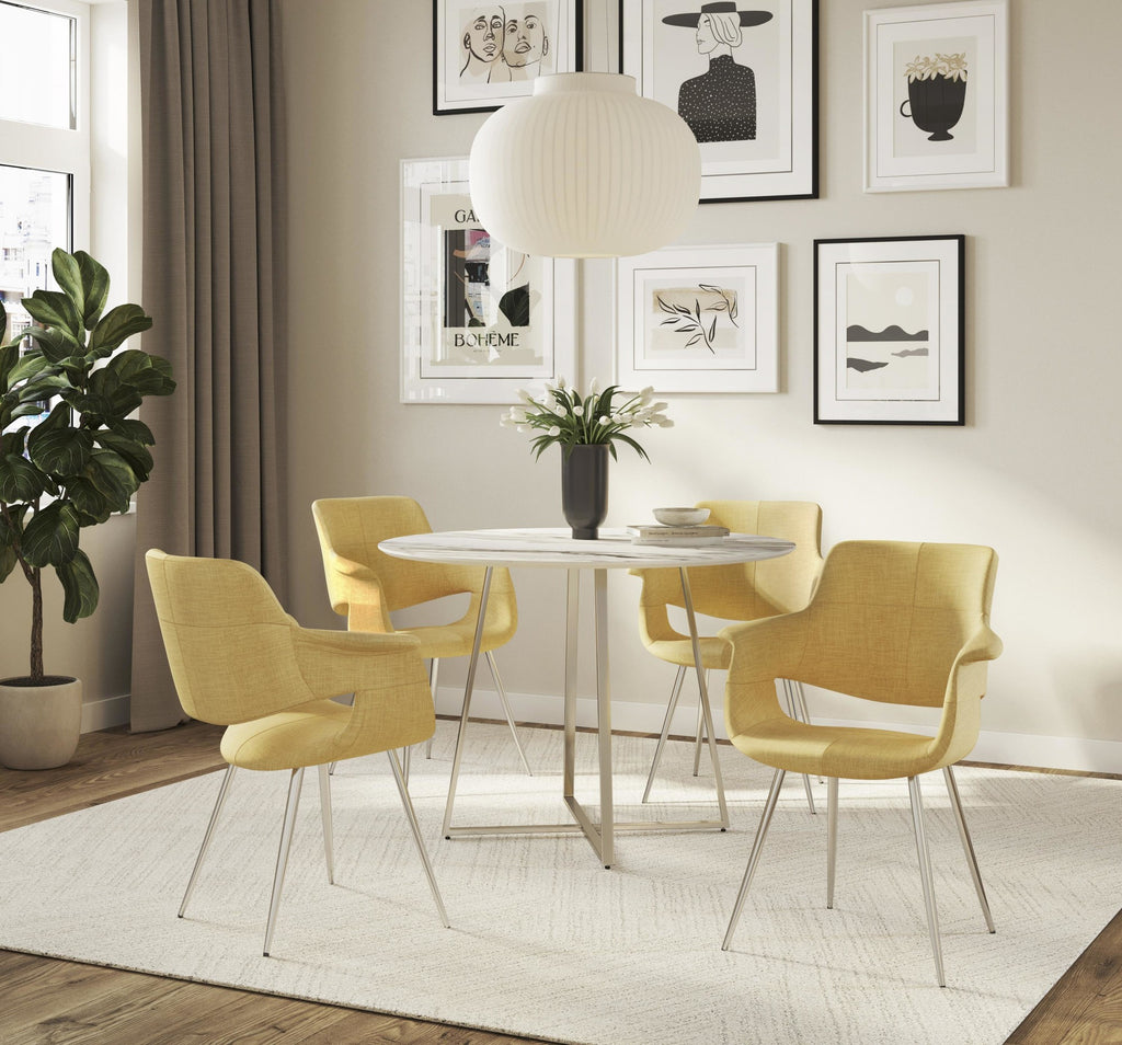 Vintage Flair Chair - Set of 2 - Chrome Metal, Yellow Fabric