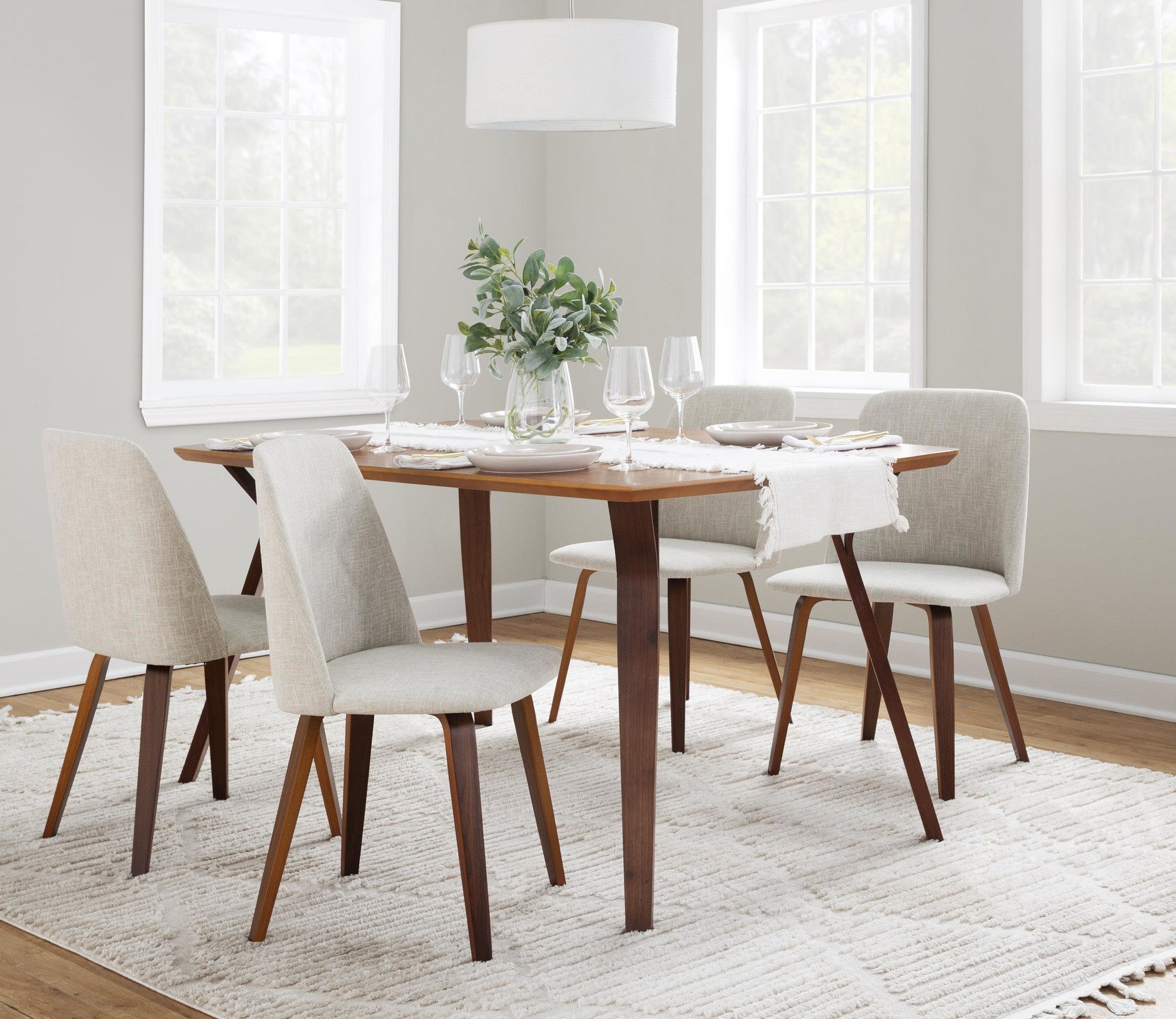 Toriano Dining Chair - Set of 2 - Walnut Wood, Beige Fabric