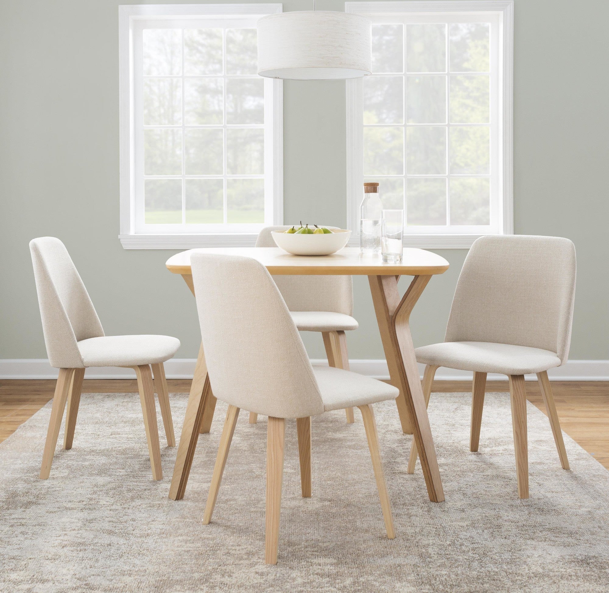 Toriano Dining Chair - Set of 2 - Natural Wood, Cream Fabric