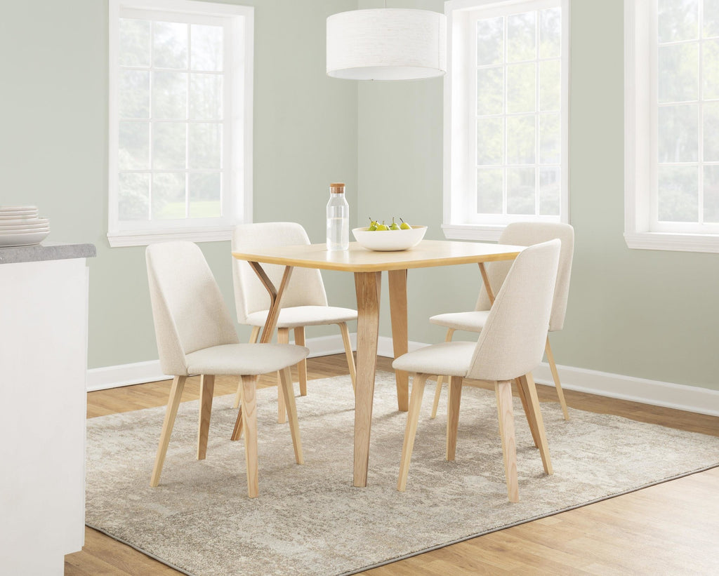 Toriano Dining Chair - Set of 2 - Natural Wood, Cream Fabric