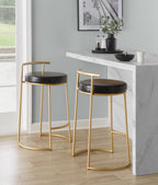 Round Fuji 26" Fixed-Height Counter Stool - Set of 2 - Gold Metal, Black PU
