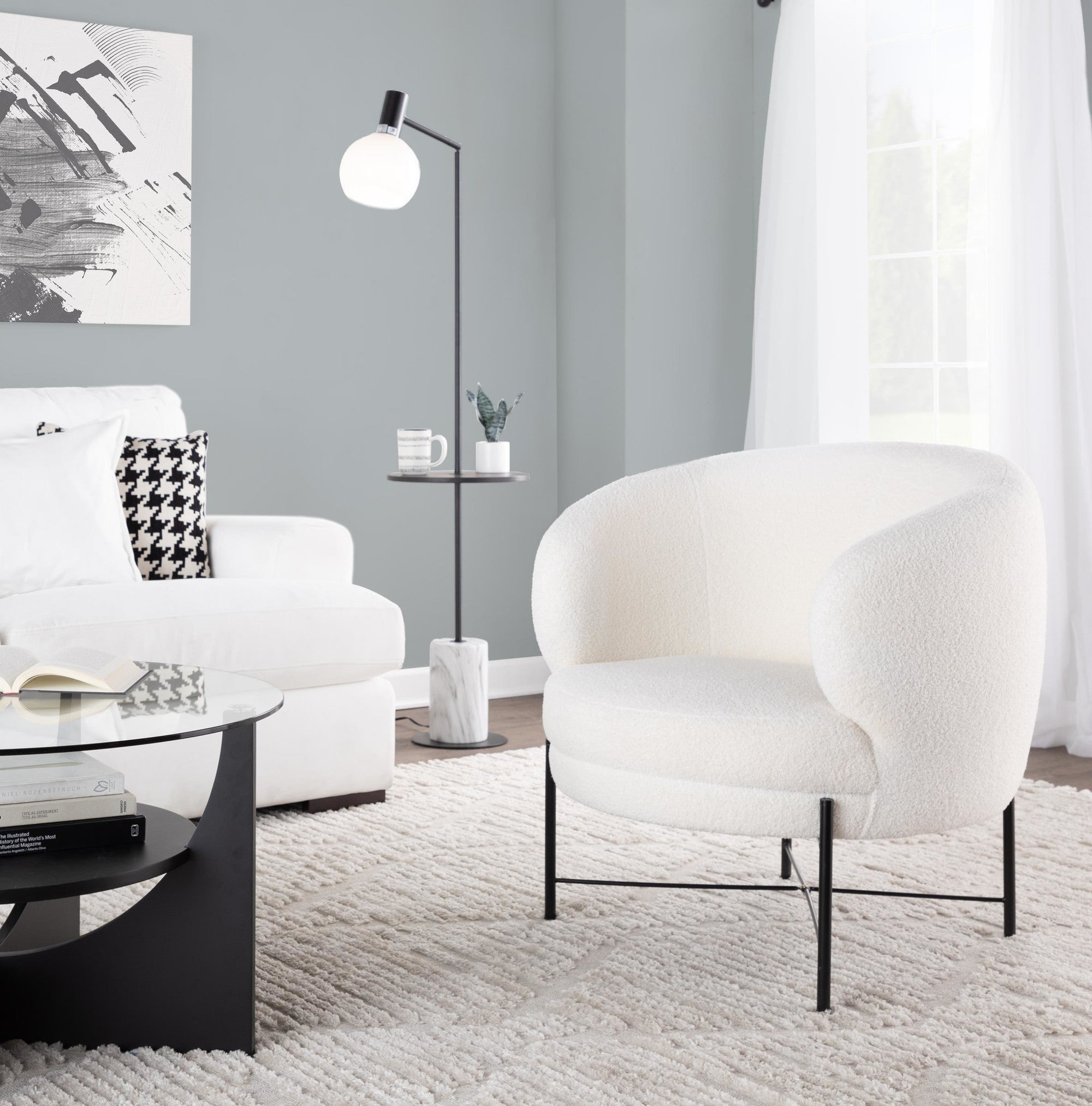 Chloe Accent Chair - Black Metal, White Sherpa