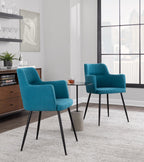 Andrew Chair - Set of 2 - Black Metal, Teal Fabric