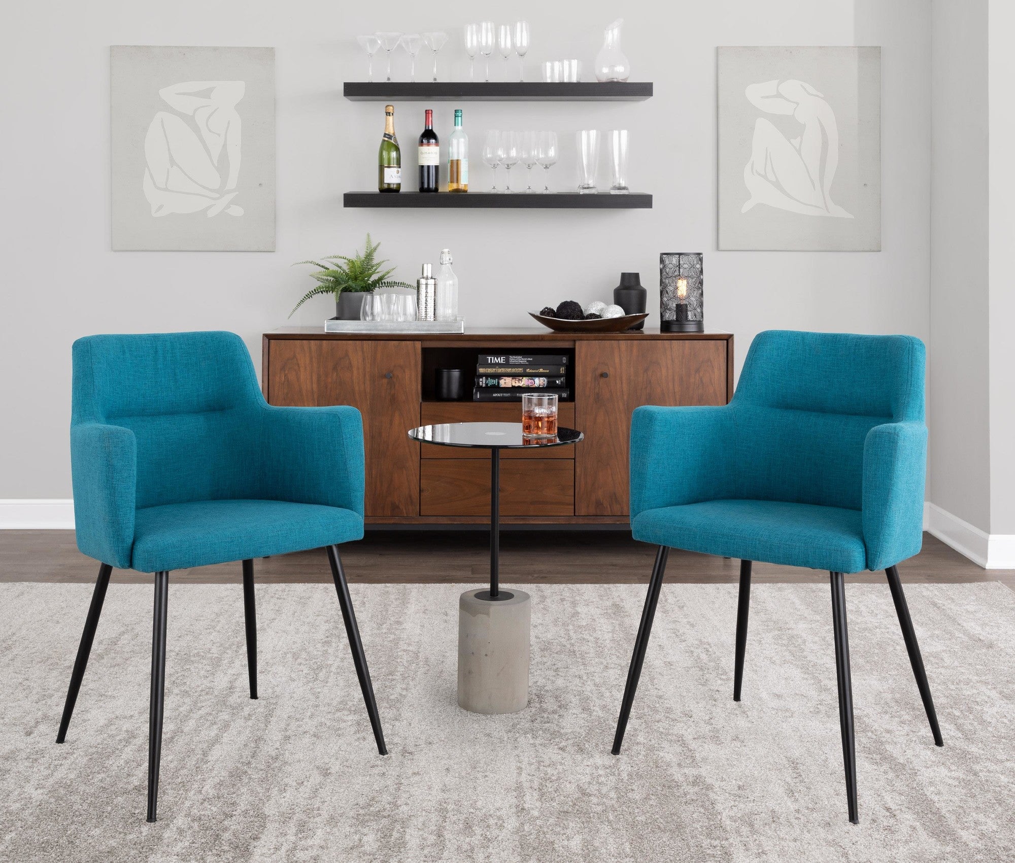 Andrew Chair - Set of 2 - Black Metal, Teal Fabric