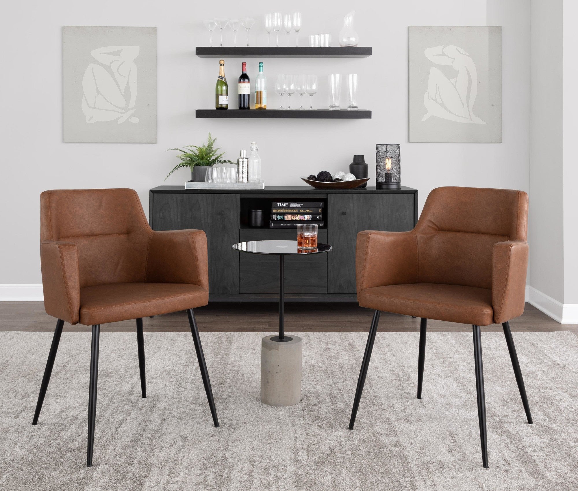 Andrew Chair - Set of 2 - Black Steel, Camel PU