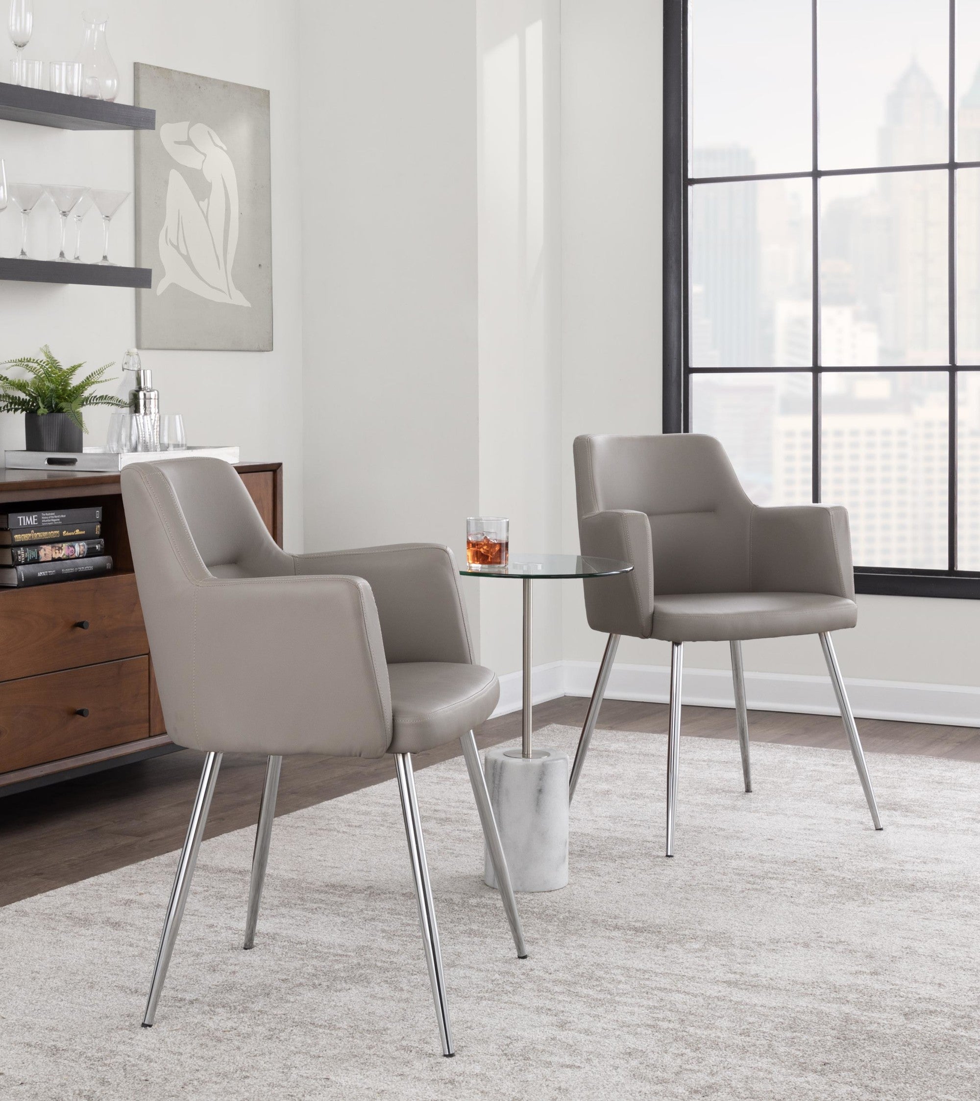 Andrew Chair - Set of 2 - Chrome, Grey PU