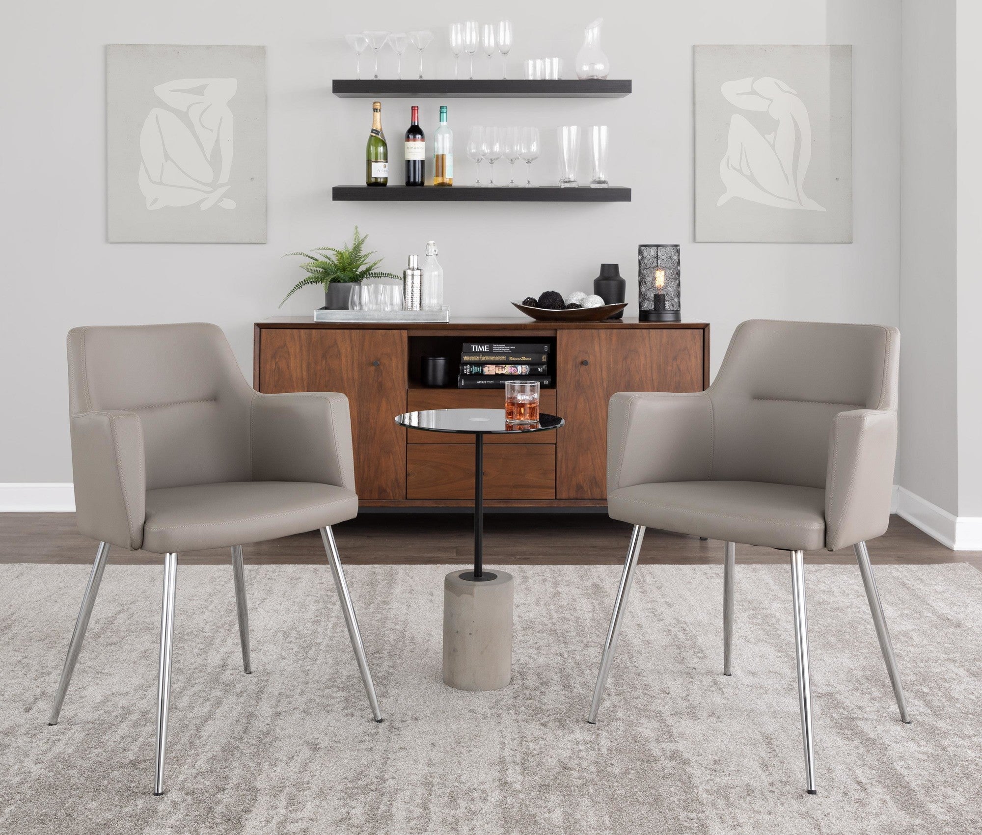 Andrew Chair - Set of 2 - Chrome, Grey PU