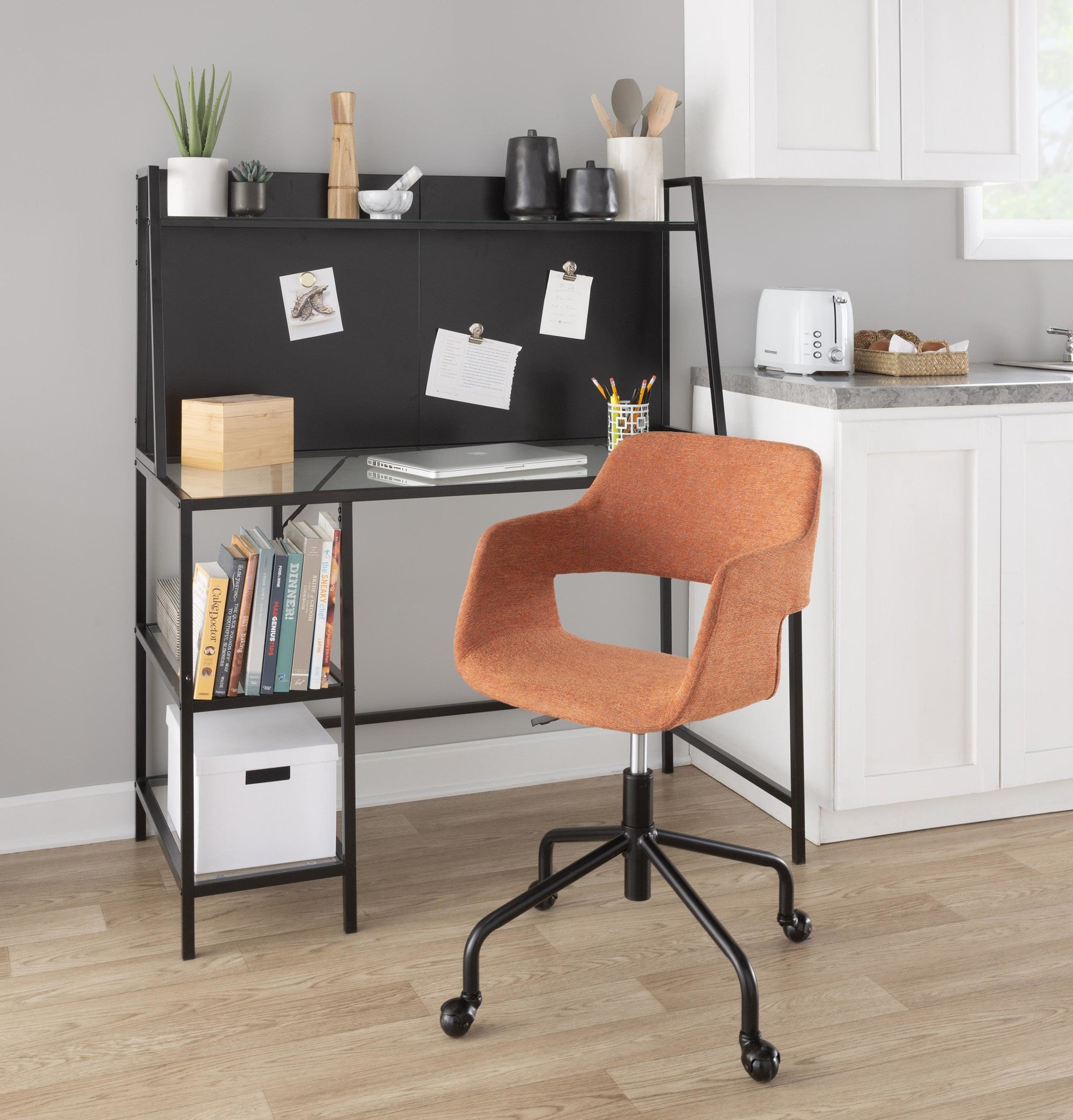 Margarite Adjustable Office Chair - Black Metal, Orange Fabric