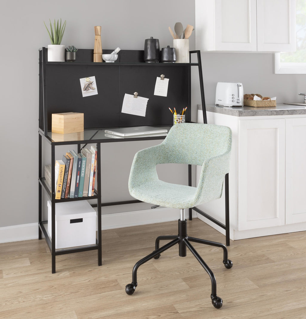 Margarite Adjustable Office Chair - Black Metal, Light Green Fabric