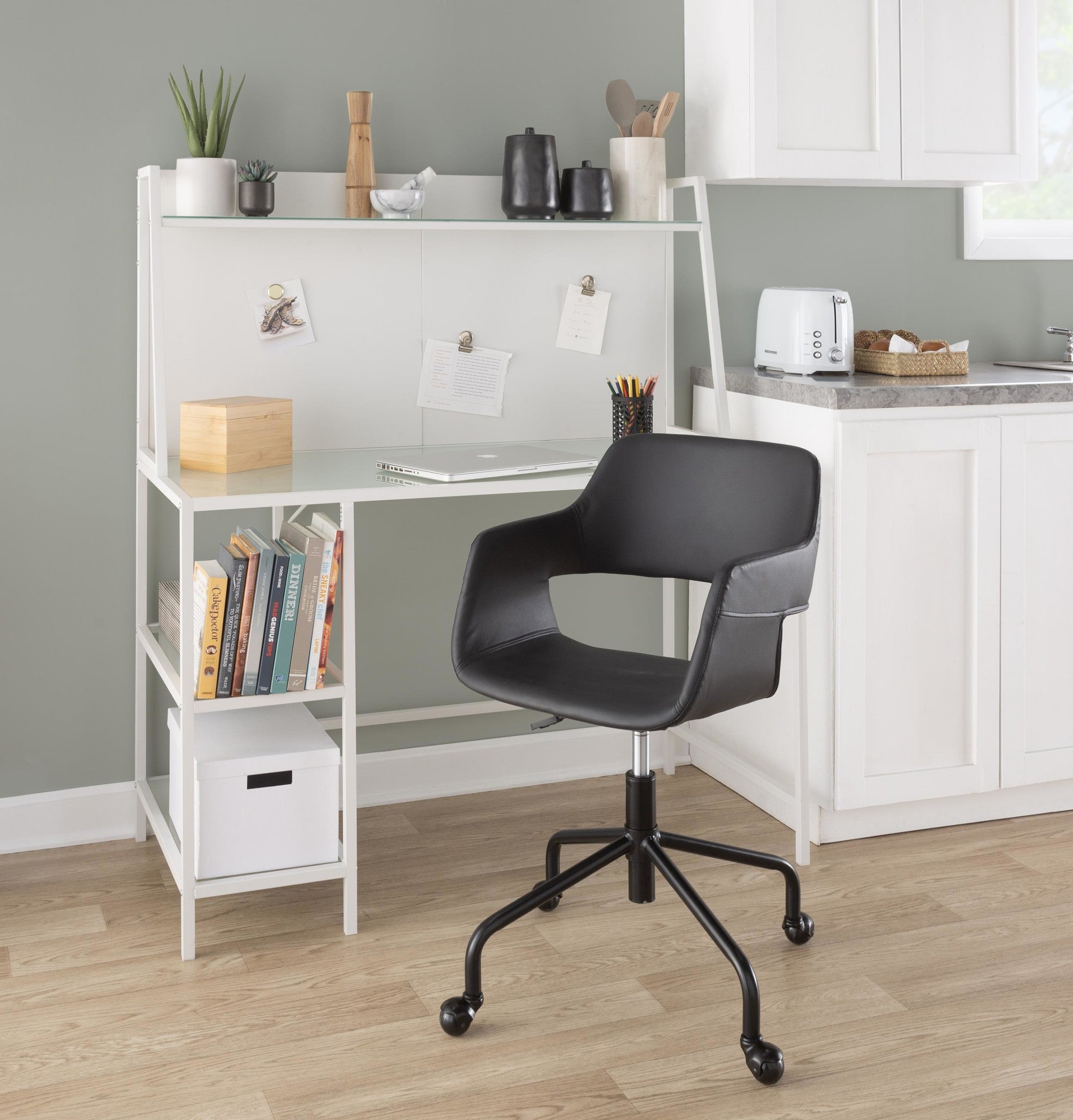 Margarite Adjustable Office Chair - Black Metal, Black PU