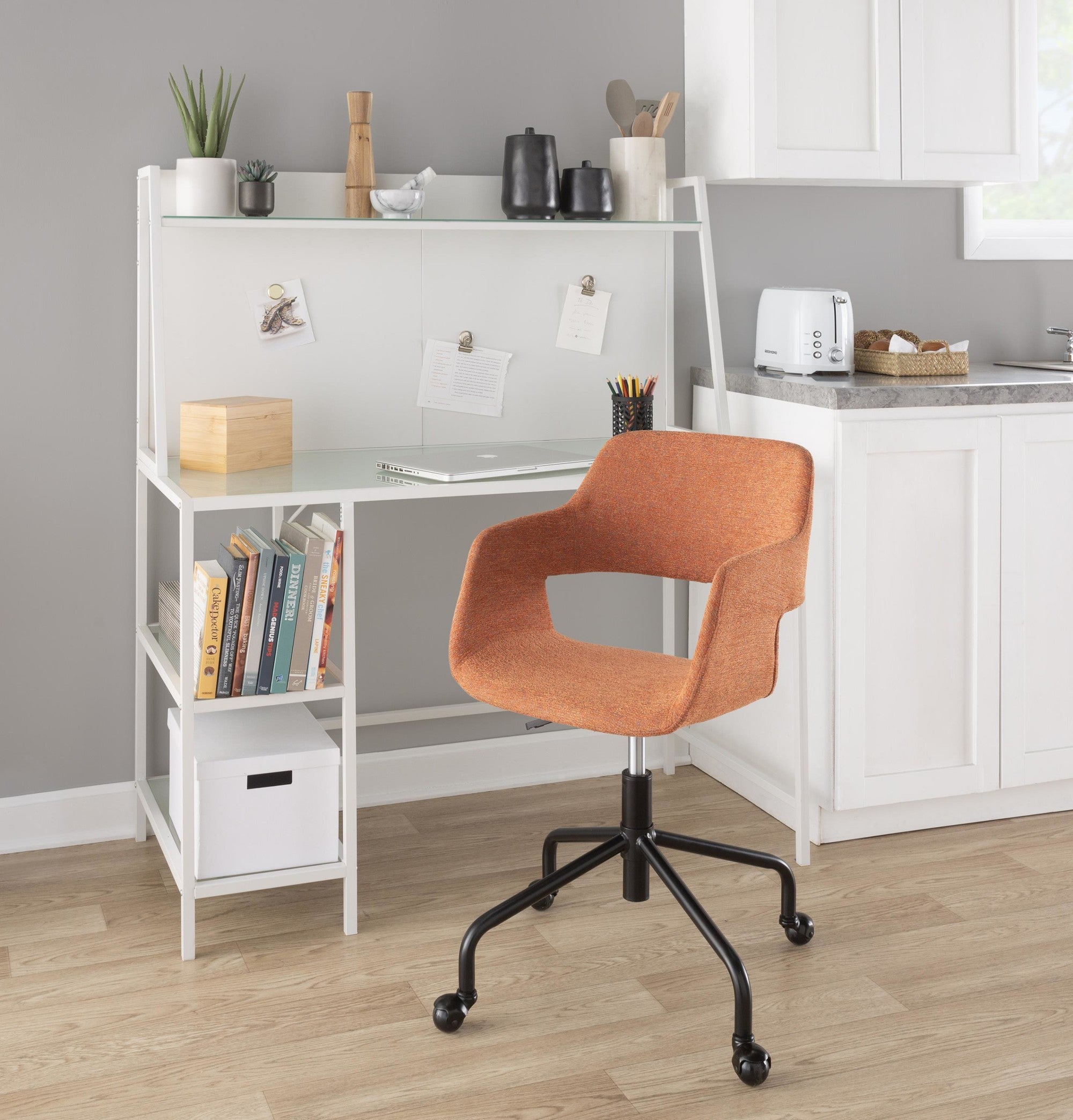 Margarite Adjustable Office Chair - Black Metal, Orange Fabric