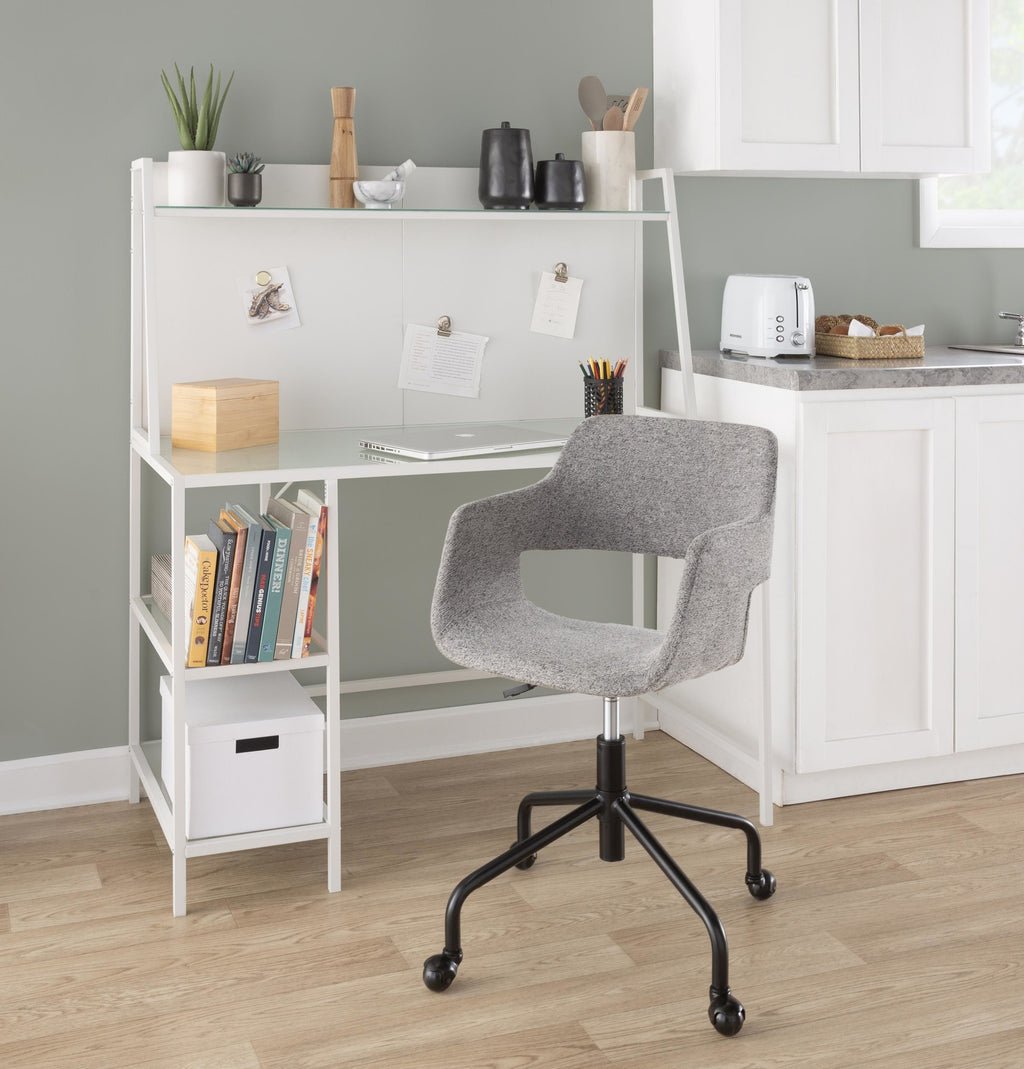 Geo Tier Desk - White Metal, Frosted Glass