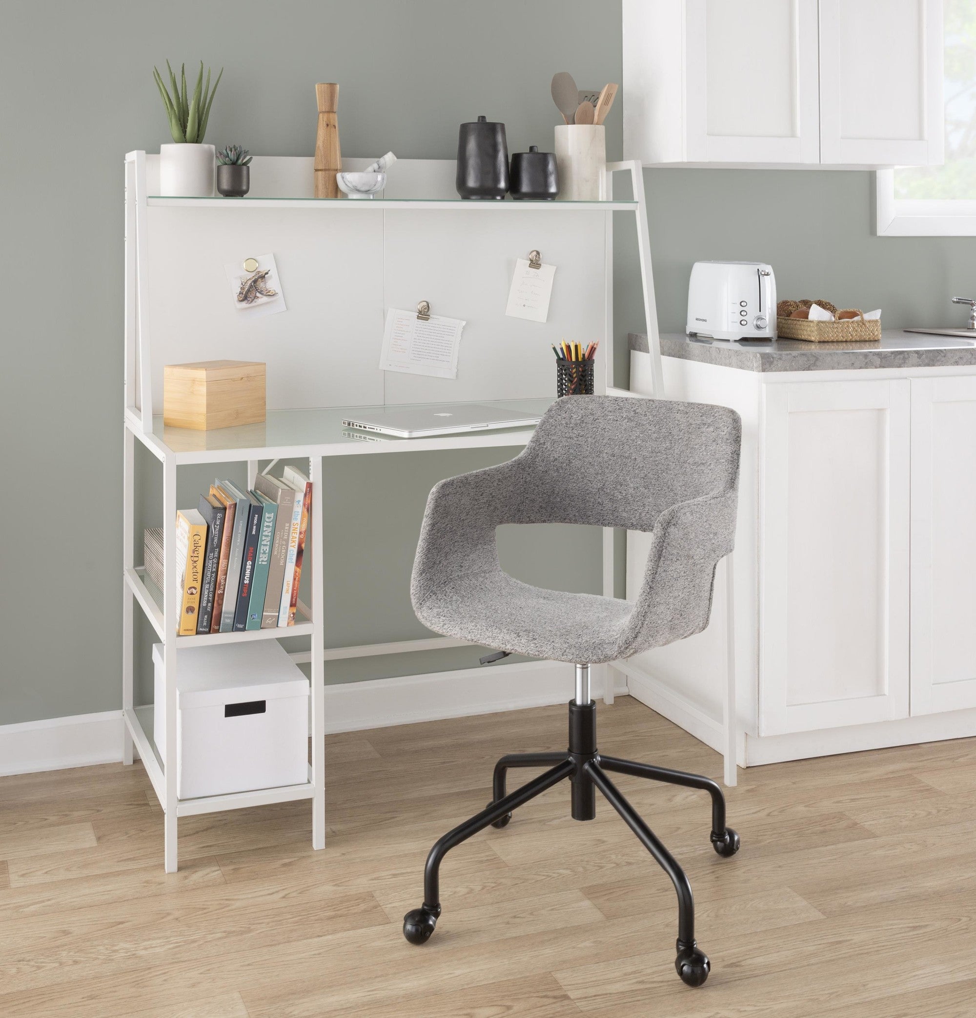 Margarite Adjustable Office Chair - Black Metal, Grey Fabric