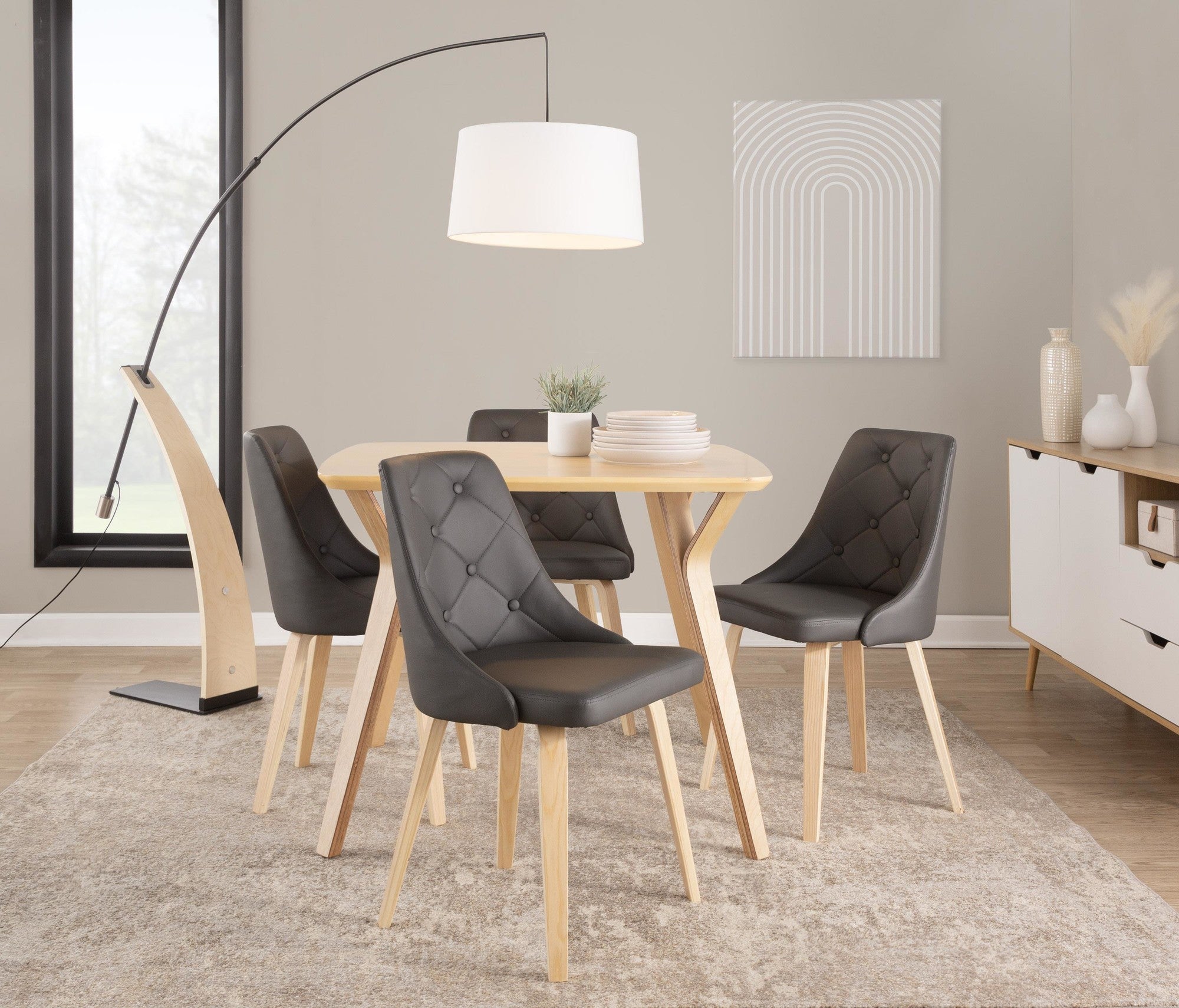 Robyn Floor Lamp - Natural Wood, Black Metal, White Linen