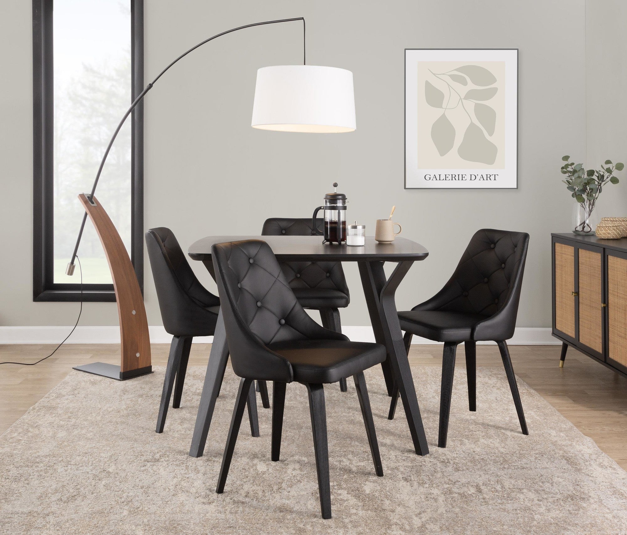 Robyn Floor Lamp - Walnut Wood, Black Metal, White Linen