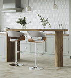 Vintage Mod Adjustable Barstool - Chrome Metal, Walnut Wood, Light Grey Fabric
