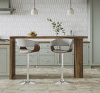 Vintage Mod Adjustable Barstool - Chrome Metal, Walnut Wood, Light Grey Fabric