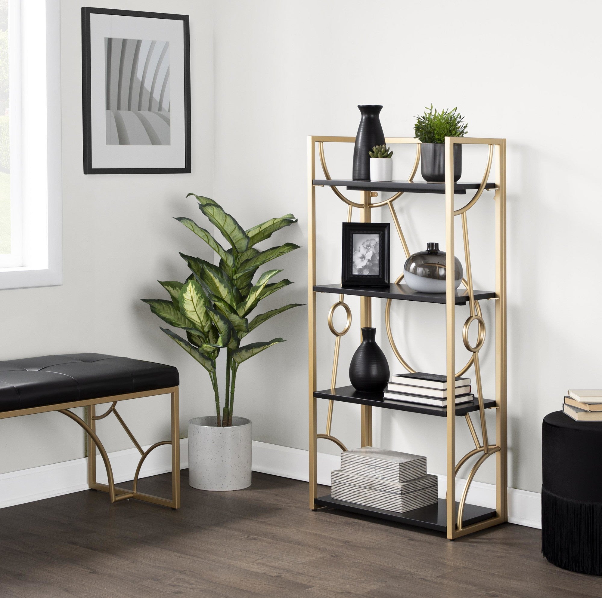 Constellation Bookcase - Gold Metal, Black MDF