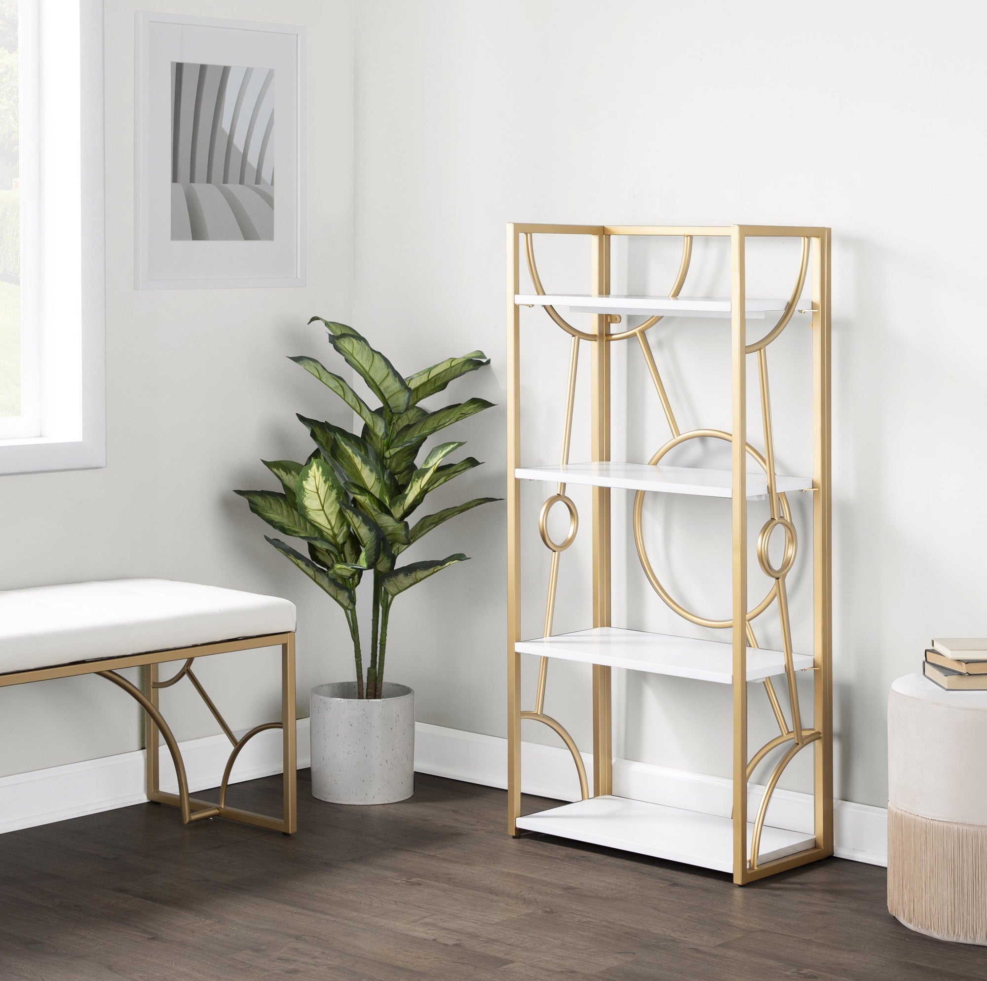 Constellation Bookcase - Gold Metal, White MDF