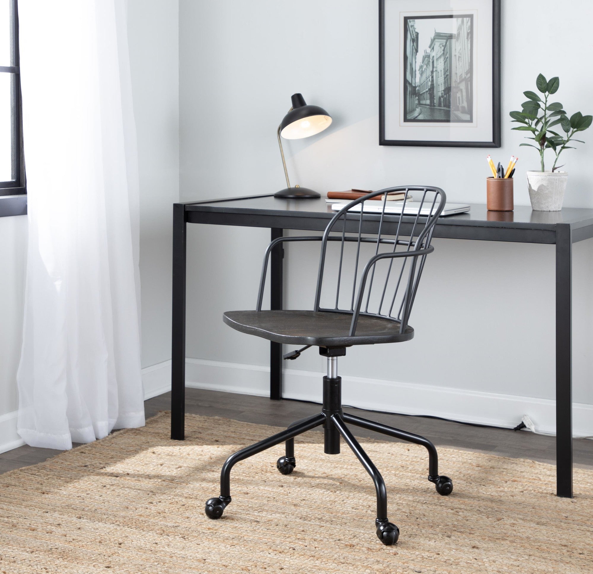 Riley Adjustable Office Chair - Black Metal, Dark Walnut Wood
