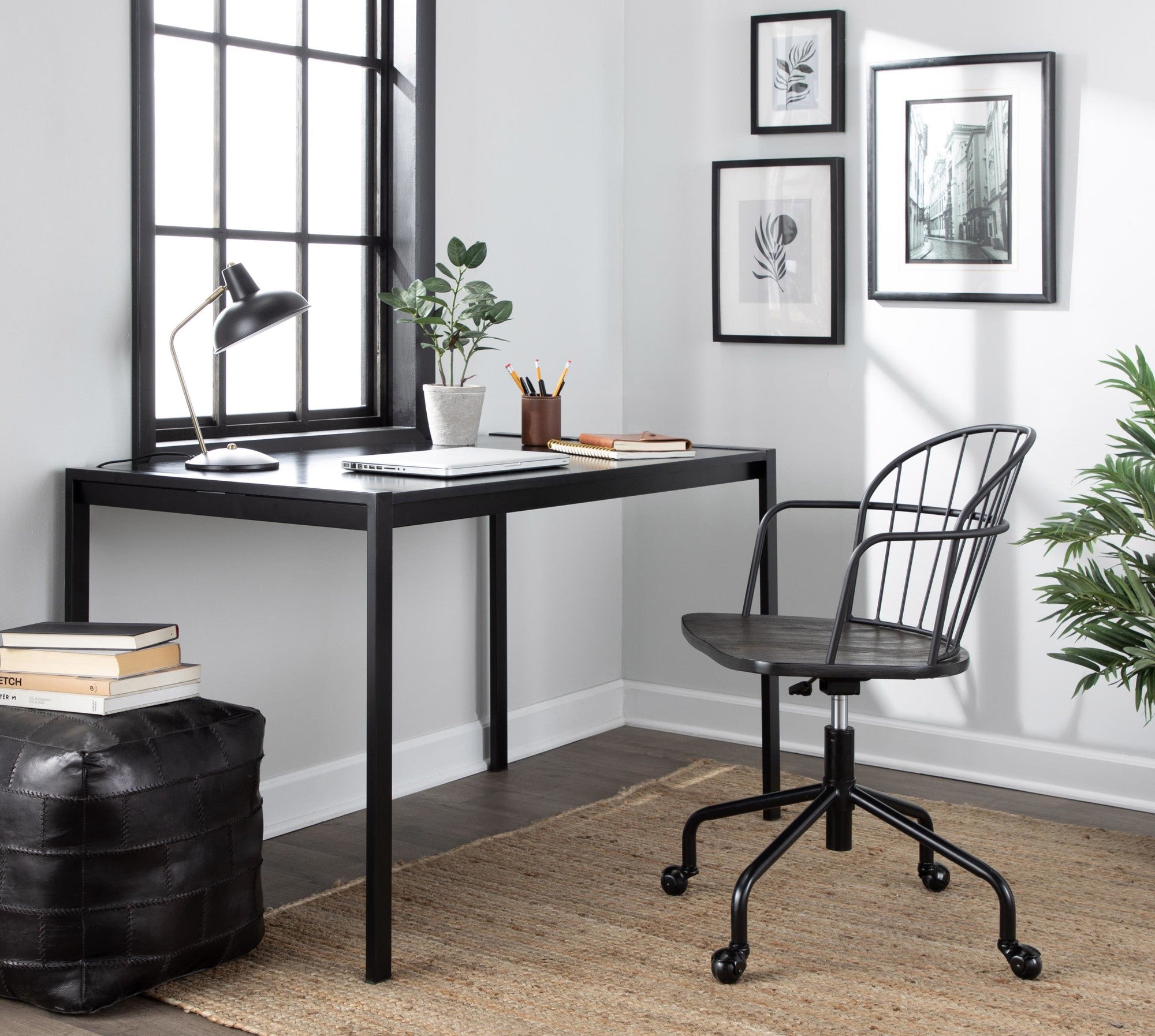 Riley Adjustable Office Chair - Black Metal, Dark Walnut Wood