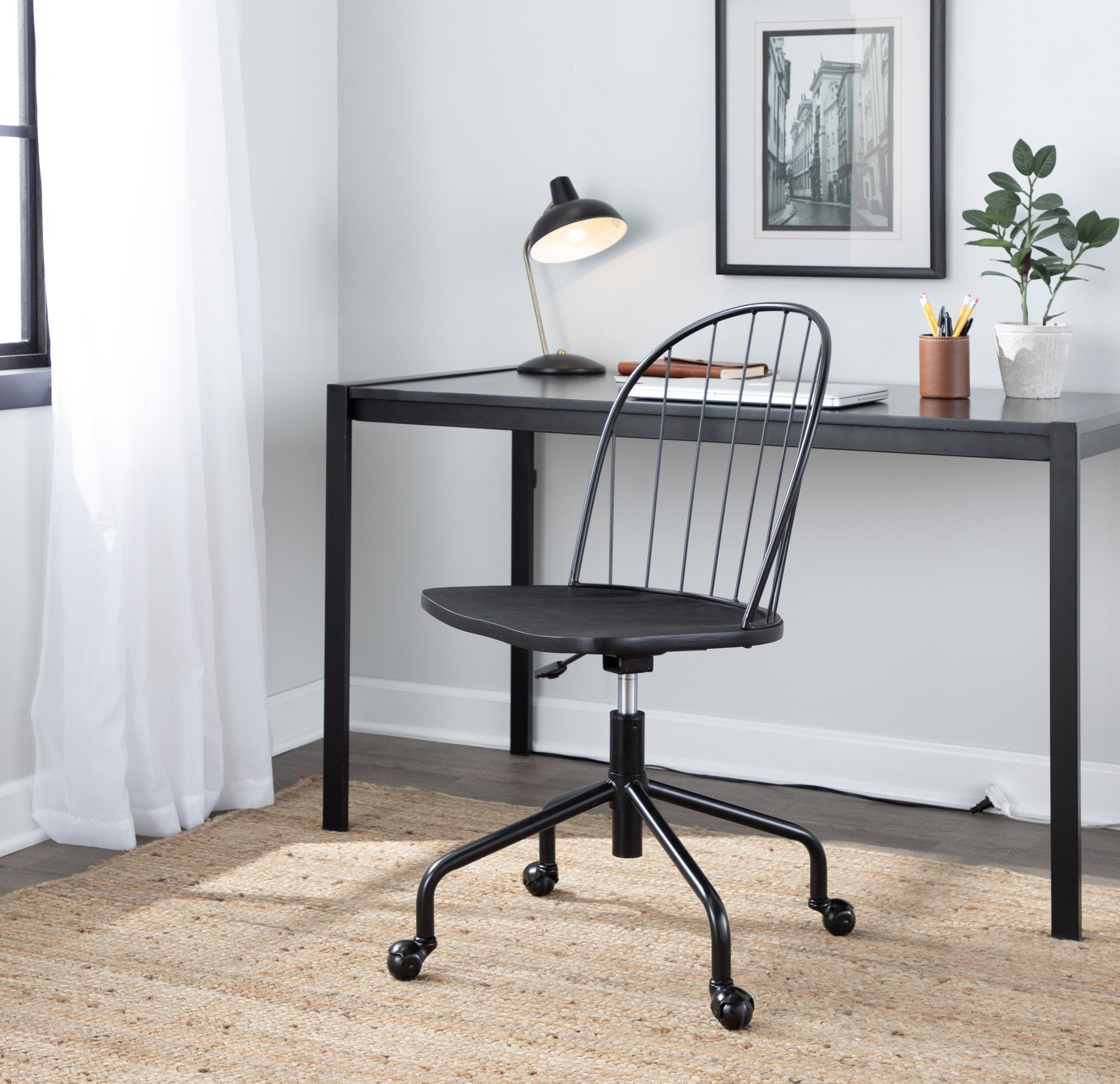 Riley Adjustable High Back Office Chair - Black Metal, Black Wood
