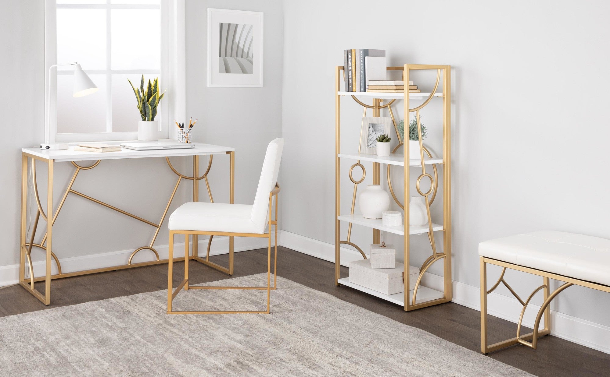 Constellation Bookcase - Gold Metal, White MDF