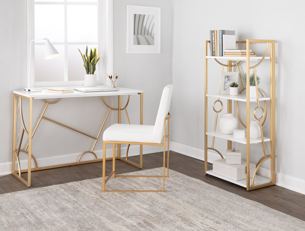 Constellation Desk - Gold Metal, White MDF