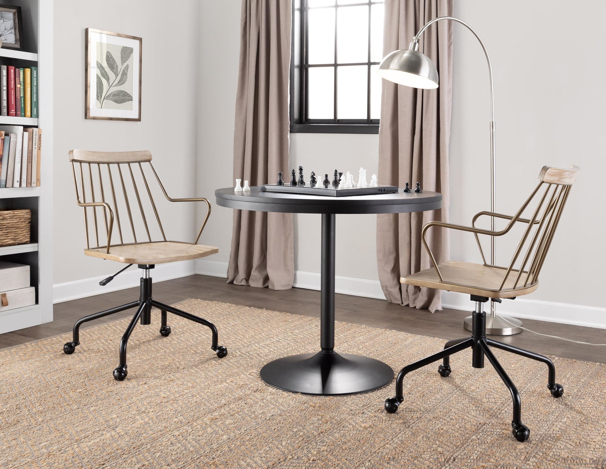 Dakota-preston Dining Set - 3 Piece - Black Metal, Black Wood, Antique Copper, Whitewashed Wood