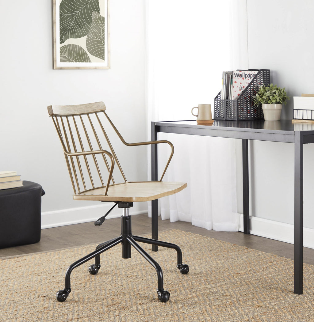 Preston Adjustable Office Chair - Black Metal, Antique Copper, Whitewashed Wood