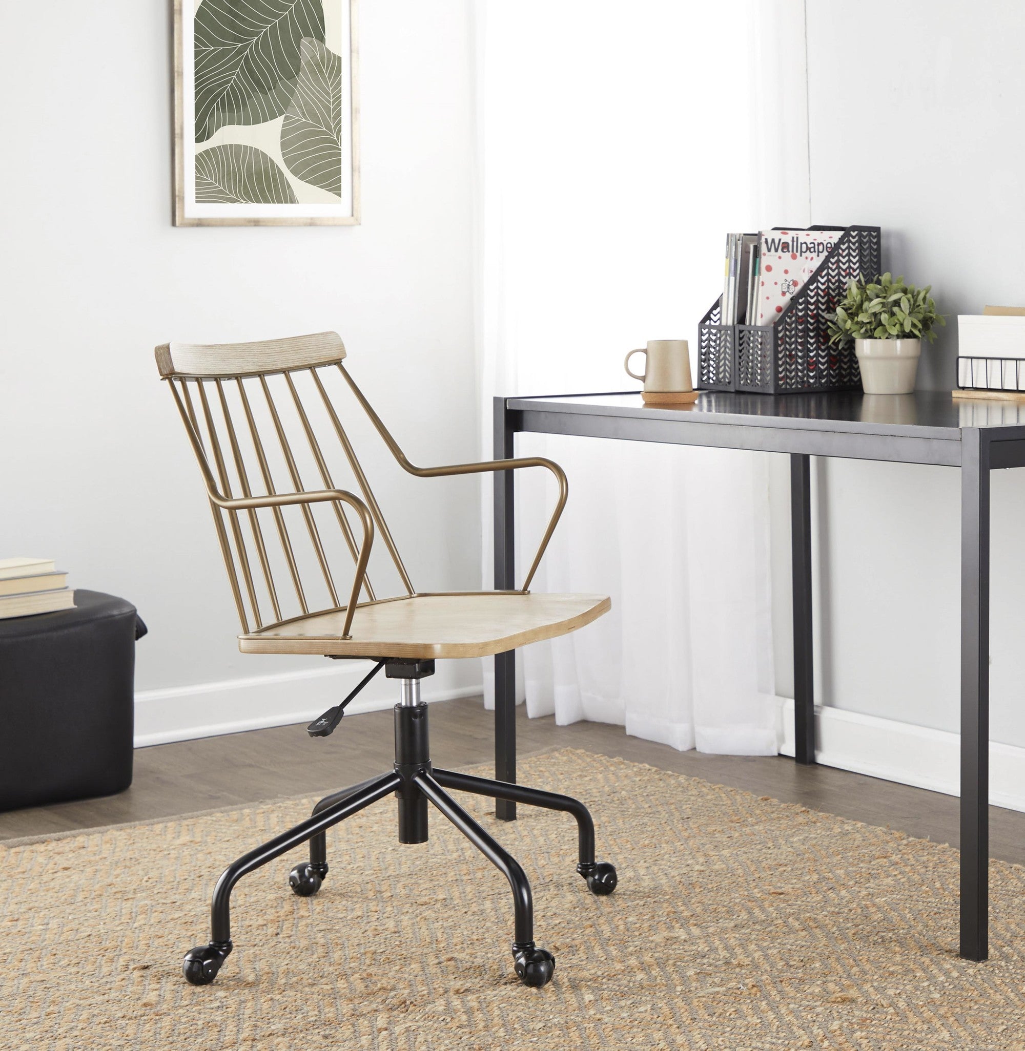 Preston Adjustable Office Chair - Black Metal, Antique Copper, Whitewashed Wood