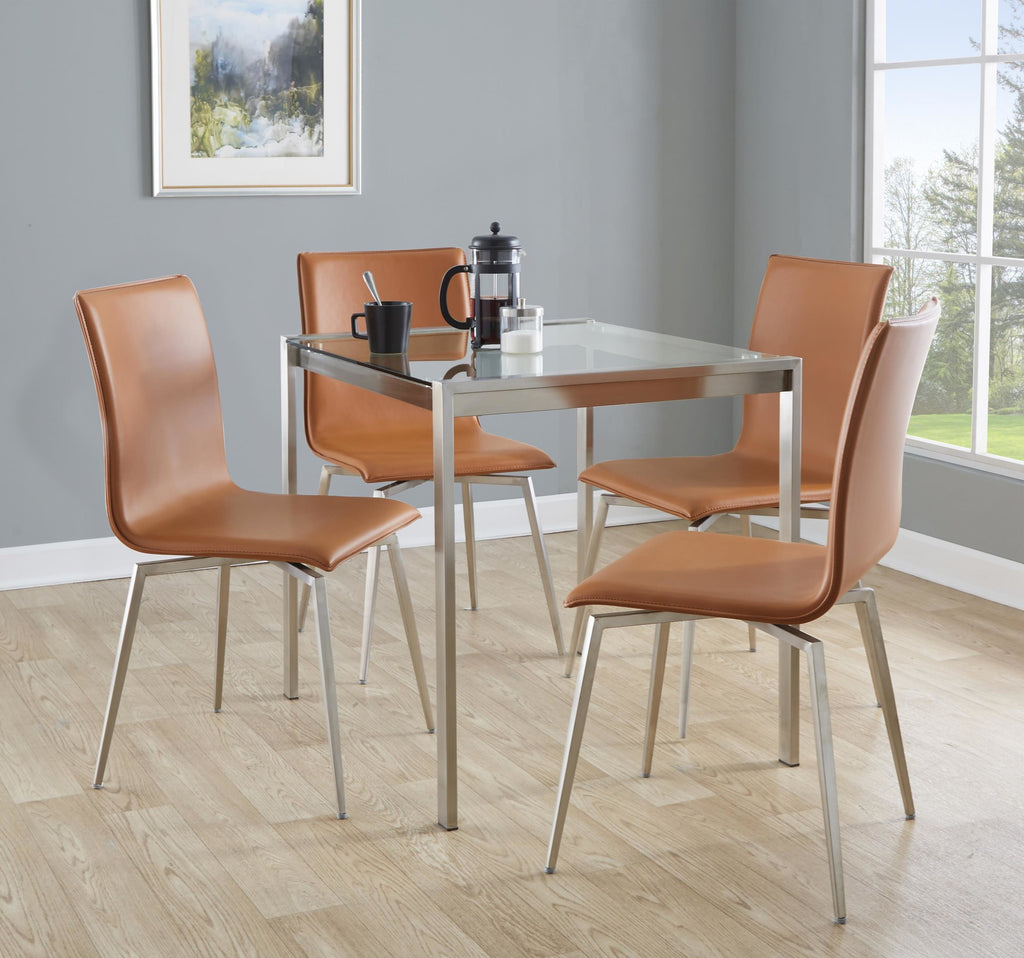 Mason Upholstered Chair - Set of 2 - Stainless Steel, Camel PU