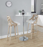Charlotte 30" Fixed-Height Barstool - Set of 2 - Whitewashed Wood, Chrome Metal, Cream Fabric