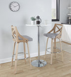 Charlotte 30" Fixed-Height Barstool - Set of 2 - Whitewashed Wood, Chrome Metal, Light Grey Fabric