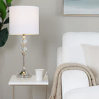Clara 26" Crystal Table Lamp - Set of 2 - Clear Crystal, Polished Nickel, White Linen